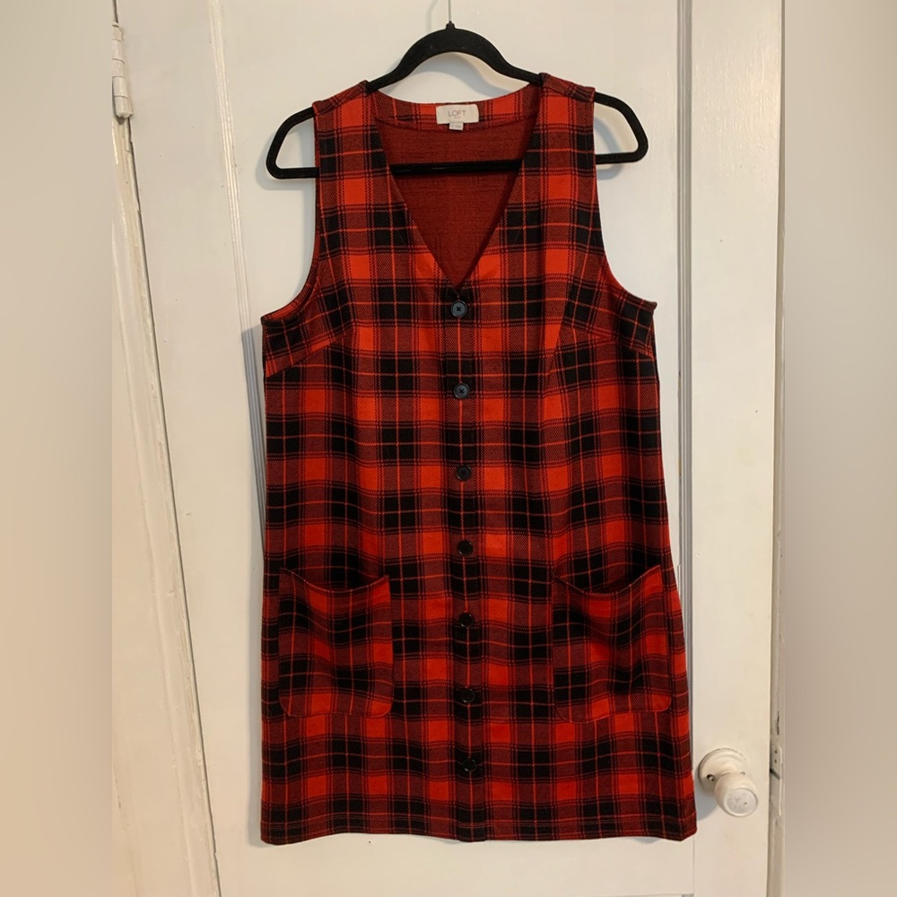 LOFT Red and Black Plaid Mini Dress